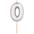 swieczka na tort cyfra 0 srebrny metalik givi 8 cm