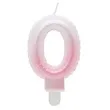 swieczka na tort cyfra 0 wypustki ombre bialo rozowa perlowa godan 7 cm