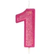 swieczka na tort cyfra 1 brokat rozowa guirca 4 cm