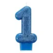 swieczka na tort cyfra 1 brokatowa niebieska amscan