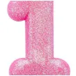 swieczka na tort cyfra 1 brokatowa rozowa amscan