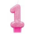 swieczka na tort cyfra 1 brokatowa rozowa amscan