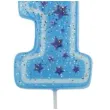 swieczka na tort cyfra 1 niebieskie gwiazdki ravi