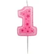 swieczka na tort cyfra 1 rozowe gwiazdki ravi
