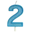 swieczka na tort cyfra 2 brokat niebieska guirca 4 cm