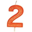 swieczka na tort cyfra 2 brokat pomaranczowa guirca 4 cm