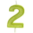 swieczka na tort cyfra 2 brokat zielona guirca 4 cm