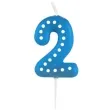 swieczka na tort cyfra 2 kropeczki amscan niebieska