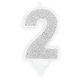 swieczka na tort cyfra 2 srebrna brokatowa partydeco 7 cm
