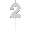 swieczka na tort cyfra 2 srebrna folat 8 cm