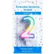 swieczka na tort cyfra 2 teczowa brokatowa kraszek 7 cm