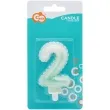 swieczka na tort cyfra 2 wypustki ombre bialo zielona perlowa godan 7 cm