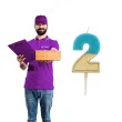 swieczka na tort cyfra 2 zloto niebieska folat 5 cm