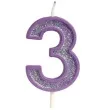 swieczka na tort cyfra 3 brokat fioletowa guirca 4 cm