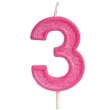 swieczka na tort cyfra 3 brokat rozowa guirca 4 cm