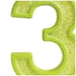 swieczka na tort cyfra 3 brokat zielona guirca 4 cm