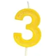 swieczka na tort cyfra 3 brokat zolta guirca 4 cm