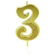 swieczka na tort cyfra 3 brokatowa zlota jix 12 cm