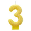 swieczka na tort cyfra 3 brokatowa zolta amscan