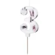 swieczka na tort cyfra 3 platki kwiatow bialy partydeco 8 cm