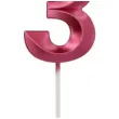 swieczka na tort cyfra 3 rozowa folat 7 cm