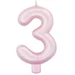 swieczka na tort cyfra 3 rozowy perlowy givi 9 cm