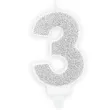 swieczka na tort cyfra 3 srebrna brokatowa partydeco 7 cm