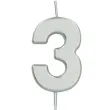 swieczka na tort cyfra 3 srebrna folat 8 cm