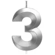swieczka na tort cyfra 3 srebrna jix 12 cm