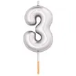 swieczka na tort cyfra 3 srebrny metalik givi 8 cm