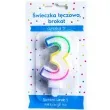 swieczka na tort cyfra 3 teczowa brokatowa kraszek 7 cm