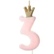 swieczka na tort cyfra 3 w koronie rozowa jasna partydeco 9 5 cm