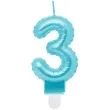 swieczka na tort cyfra 3 wypustki niebieska jasna perlowa godan 7 cm