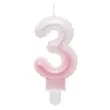swieczka na tort cyfra 3 wypustki ombre bialo rozowa perlowa godan 7 cm