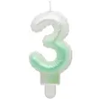 swieczka na tort cyfra 3 wypustki ombre bialo zielona perlowa godan 7 cm