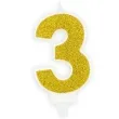 swieczka na tort cyfra 3 zlota brokatowa partydeco 7 cm