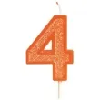 swieczka na tort cyfra 4 brokat pomaranczowa guirca 4 cm