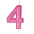 swieczka na tort cyfra 4 brokat rozowa guirca 4 cm