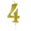 swieczka na tort cyfra 4 brokatowa zlota jix 12 cm