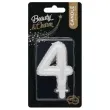 swieczka na tort cyfra 4 wypustki biala perlowa godan 7 cm