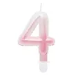 swieczka na tort cyfra 4 wypustki ombre bialo rozowa perlowa godan 7 cm