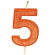 swieczka na tort cyfra 5 brokat pomaranczowy guirca 4 cm