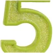 swieczka na tort cyfra 5 brokat zielona guirca 4 cm