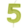 swieczka na tort cyfra 5 brokat zielona guirca 4 cm