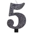 swieczka na tort cyfra 5 czarna brokatowa givi 9 5 cm