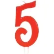 swieczka na tort cyfra 5 czerwona guirca 12 cm