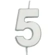 swieczka na tort cyfra 5 srebrna folat 8 cm