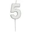 swieczka na tort cyfra 5 srebrna folat 8 cm