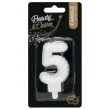 swieczka na tort cyfra 5 wypustki biala perlowa godan 7 cm