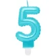 swieczka na tort cyfra 5 wypustki niebieska jasna perlowa godan 7 cm